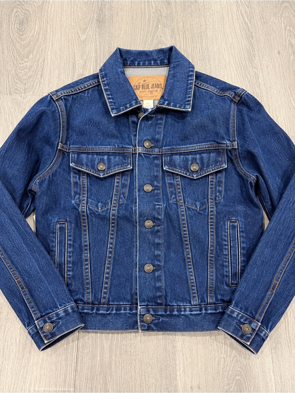 Vintage GAP Blue Jeans Denim Trucker Jacket XS 90s Y2K Dark Wash